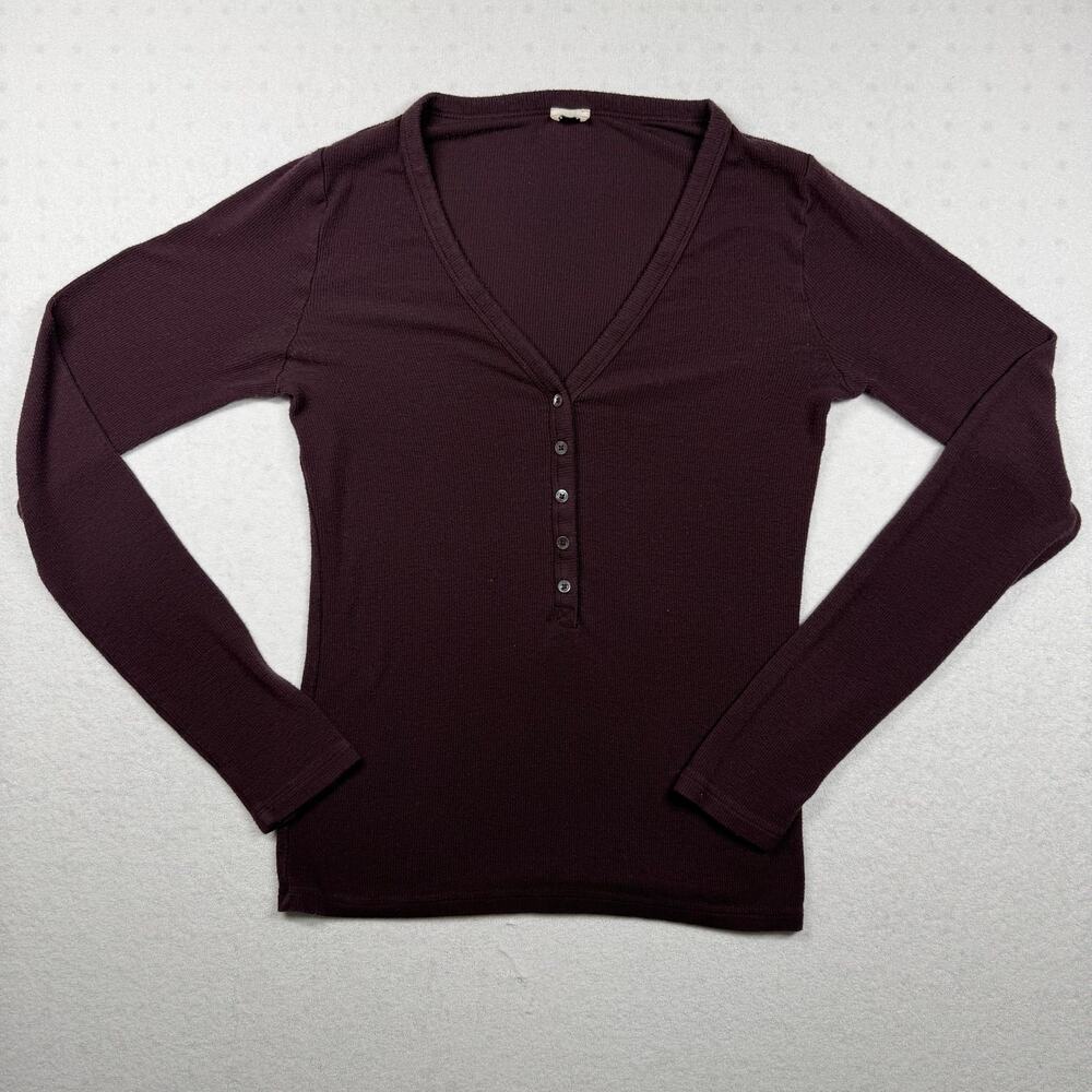 Wilfred Free Aritzia Ribbed Henley Long Sleeve Top Purple Maroon Size Small